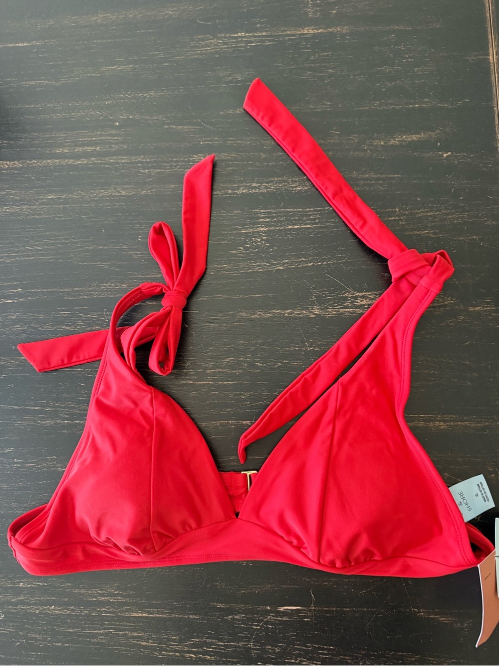 NWT Shade & Shore Bright Red Triangle Bikini Top with Tie Straps